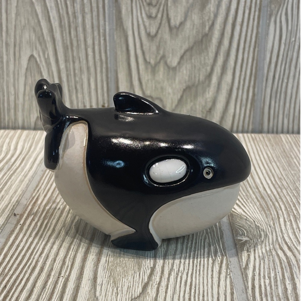 MS Ceramics Orca Killer Whale Figurine Handcrafted Glossy Pottery Black White
